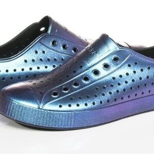 Shiny Blue Perforated Slip-Ons
